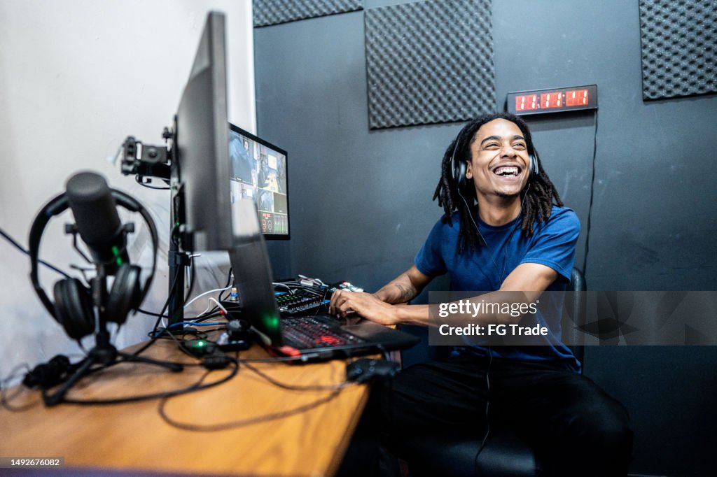 Young producer / editor at the backstage of a show