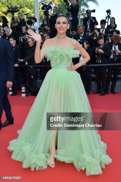 Paola Turani attends the "Asteroid City" red carpet during the 76th annual Cannes film festival at Palais des Festivals on May 23, 2023 in Cannes,...