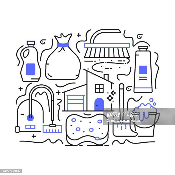 cleaning service. the design is editable and the color can be changed. vector set of creativity icons: cleaner , bucket , wipe , cleaning supplies , washing , rubber glove - kitchen window view stock illustrations
