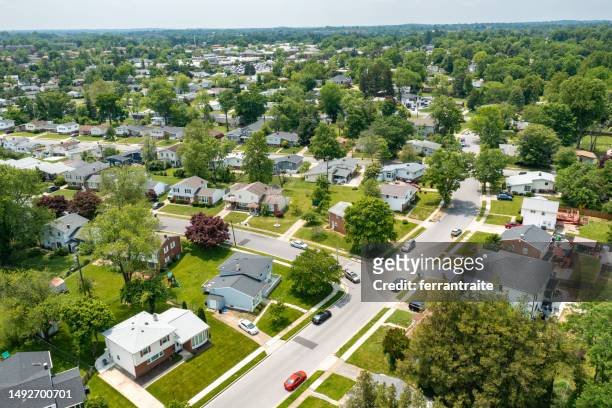 aerial view of single-family homes - baltimore maryland landscape stock pictures, royalty-free photos & images