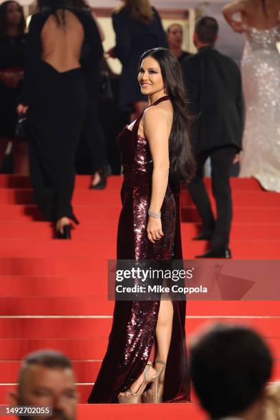 Sunny Leone attends the "Rapito " red carpet during the 76th annual Cannes film festival at Palais des Festivals on May 23, 2023 in Cannes, France.