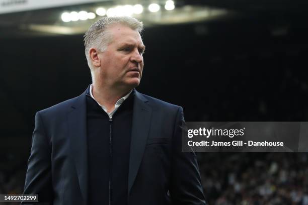 Dean Smith, manager of Leicester City, during the Premier League match between Newcastle United and Leicester City at St. James Park on May 22, 2023...