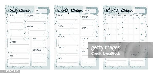 Blank Schedule Planner 3 Column 4 Line Set Of Daily Weekly Monthly Planner Printable Vector Template Blank ...