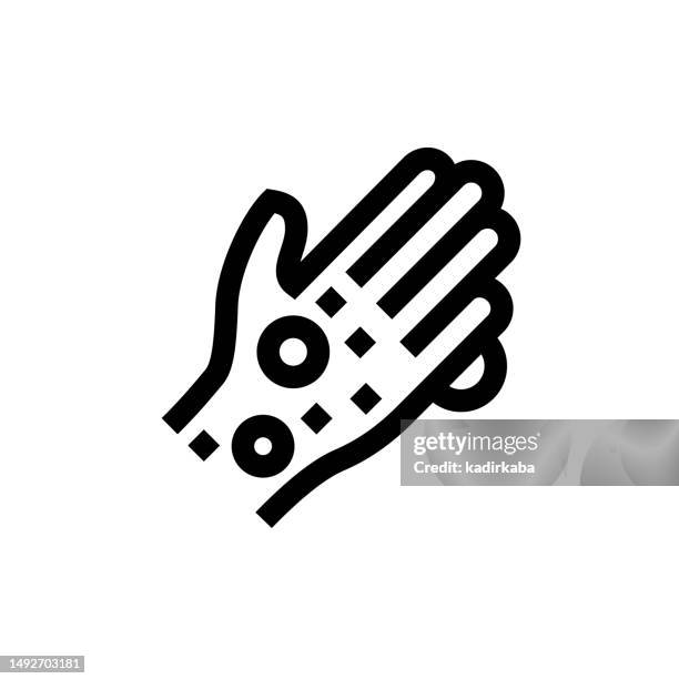 ilustraciones, imágenes clip art, dibujos animados e iconos de stock de icono de línea allergy and bacterium, diseño, píxel perfecto, trazo editable. logotipo, signo, símbolo. virus, alergia, dermatología, eczema. - eczema
