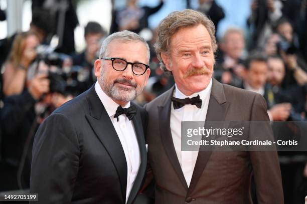 Steve Carell and Bryan Cranston attend the "Asteroid City" red carpet during the 76th annual Cannes film festival at Palais des Festivals on May 23,...