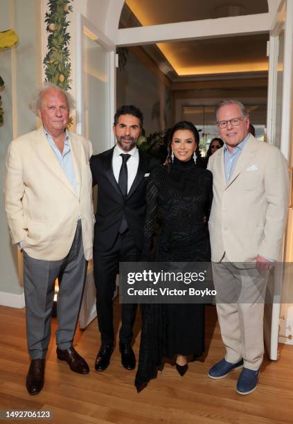 Graydon Carter, José Bastón, Eva Longoria and David Zaslav attend the Cannes Film Festival Air Mail Party at Hotel du Cap-Eden-Roc on May 23, 2023 in...