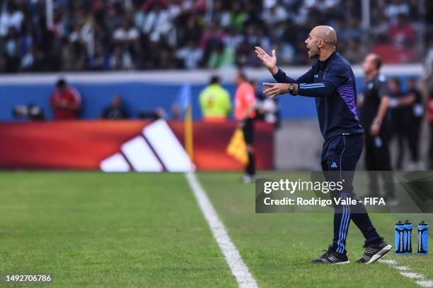 Head coach of Argentina Javier Mascherano give instructions during the FIFA U-20 World Cup Argentina 2023 Group A match between Argentina and...