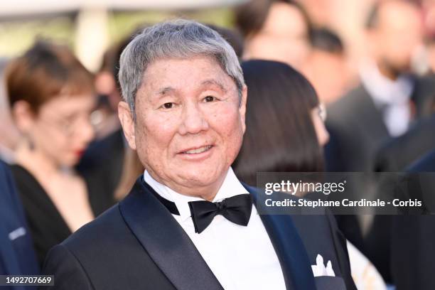 Takeshi Kitano attends the "Asteroid City" red carpet during the 76th annual Cannes film festival at Palais des Festivals on May 23, 2023 in Cannes,...