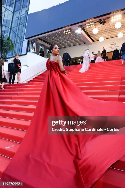 Jasmine Tookes attends the "Asteroid City" red carpet during the 76th annual Cannes film festival at Palais des Festivals on May 23, 2023 in Cannes,...