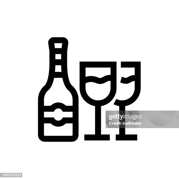 champagne line icon, design, pixel perfect, editable stroke. logo, sign, symbol. alcohol. - champagne bottle outline stock illustrations