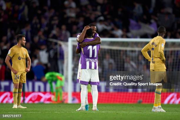Gonzalo Plata of Real Valladolid CF celebrates after scoring his team's third goal during the LaLiga Santander match between Real Valladolid CF and...
