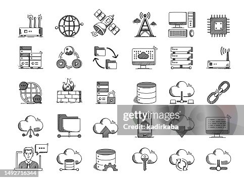 Network Hand Drawn Vector Doodle Line Icon Set Network Hand Drawn Vector Doodle Line Icon Set
