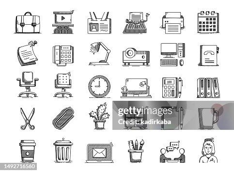 Office Hand Drawn Vector Doodle Line Icon Set Office Hand Drawn Vector Doodle Line Icon Set
