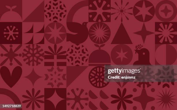 stockillustraties, clipart, cartoons en iconen met seamless red christmas bauhaus grid retro wallpaper background - adventkalender