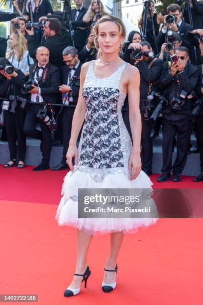 Brie Larson attends the "Asteroid City" red carpet during the 76th annual Cannes film festival at Palais des Festivals on May 23, 2023 in Cannes,...