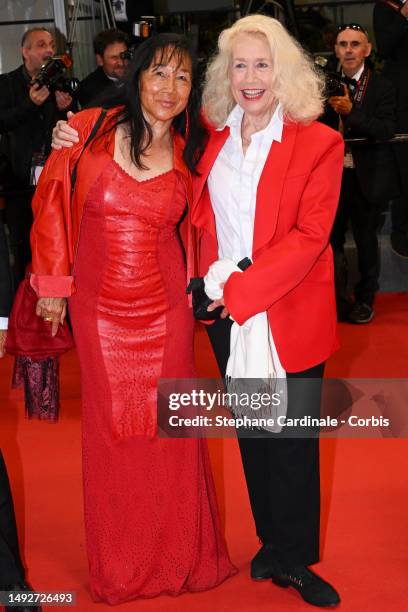 Mei-Chen Chalais and Brigitte Fossey attend the "Rapito " red carpet during the 76th annual Cannes film festival at Palais des Festivals on May 23,...