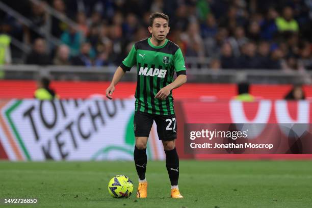 Maxime Lopez of US Sassuolo during the Serie A match between FC Internazionale and US Sassuolo at Stadio Giuseppe Meazza on May 13, 2023 in Milan,...