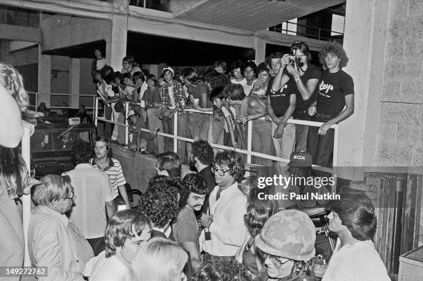 View of the crowd at Comiskey Park during an anti-disco promotion, Chicago, Illinois, July 12, 1979. The event, held between games of a doubleheader...