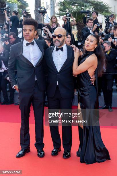 Elijah Wright, Jeffrey Wright and Juno Wright attend the "Asteroid City" red carpet during the 76th annual Cannes film festival at Palais des...