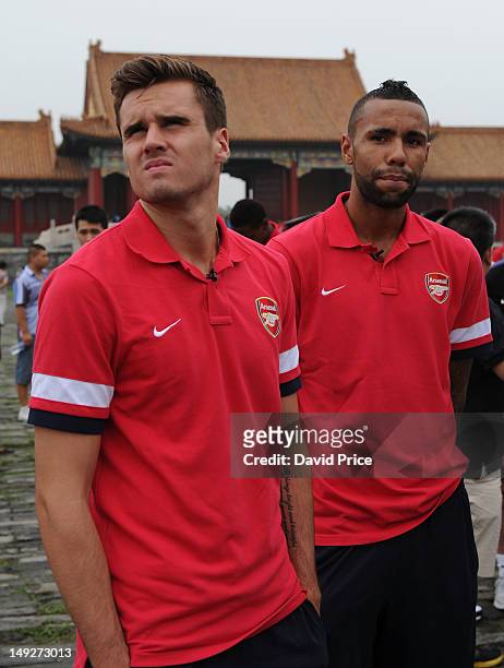 Carl Jenkinson and Kyle Bartley of Arsenal FC visit the Forbidden City in Beijing during their pre-season Asian Tour in China on July 26 2012 in...