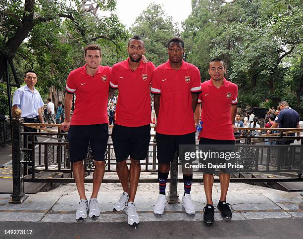 Carl Jenkinson, Kyle Bartley, Chuks Aneke and Nico Yennaris of Arsenal FC visit the Forbidden City in Beijing during their pre-season Asian Tour in...