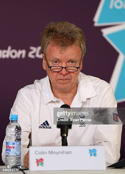 Colin Moynihan , BOA Chairman, speaks during a press conference at the Main Press Center on July 26, 2012 in London, England.