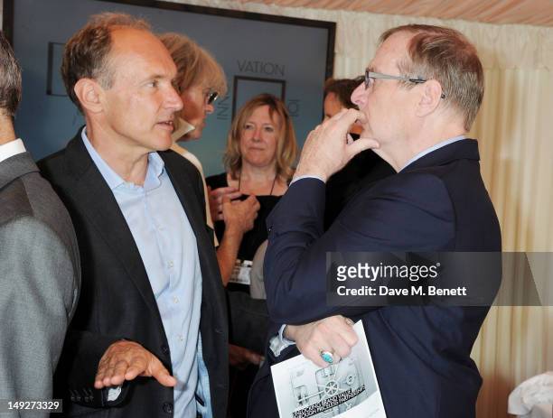 Founder of the World Wide Web Sir Tim Berners-Lee and Microsoft co-founder Paul Allen attend the DNA Summit Innovation 101 Power Breakfast in the...
