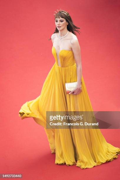 Frederique Bel attends the "Asteroid City" red carpet during the 76th annual Cannes film festival at Palais des Festivals on May 23, 2023 in Cannes,...
