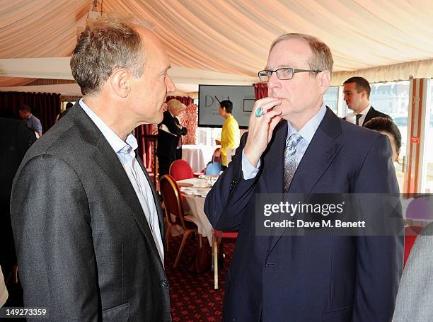 Founder of the World Wide Web Sir Tim Berners-Lee and Microsoft co-founder Paul Allen attend the DNA Summit Innovation 101 Power Breakfast in the...