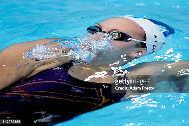 Swimmer Alexianne Castel of France swims during a training session ahead of the London Olympic Games at the Aquatics Centre in Olympic Park on July...