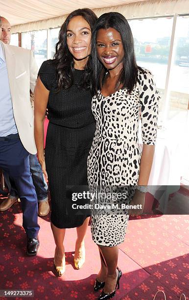 Rosario Dawson and June Sarpong attend the DNA Summit Innovation 101 Power Breakfast in the Cholmondeley Room & Terrace at the House of Lords on July...