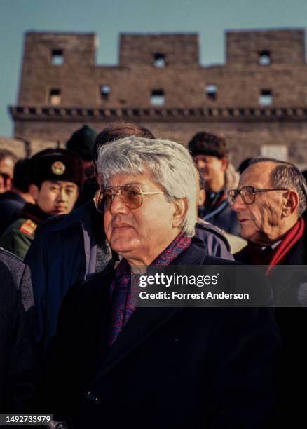 Israeli Foreign Minister David Levy visits the Great Wall of China, Beijing, China, January 15, 1992.