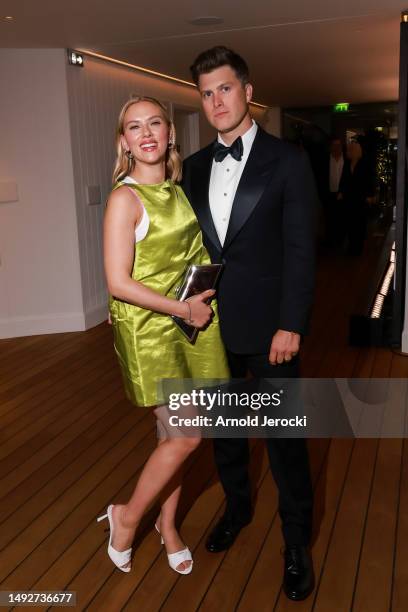 Scarlett Johansson and Colin Jost attends the Cannes Film Festival Air Mail /Warner Brothers Discovery Party at Hotel du Cap-Eden-Roc on May 23, 2023...