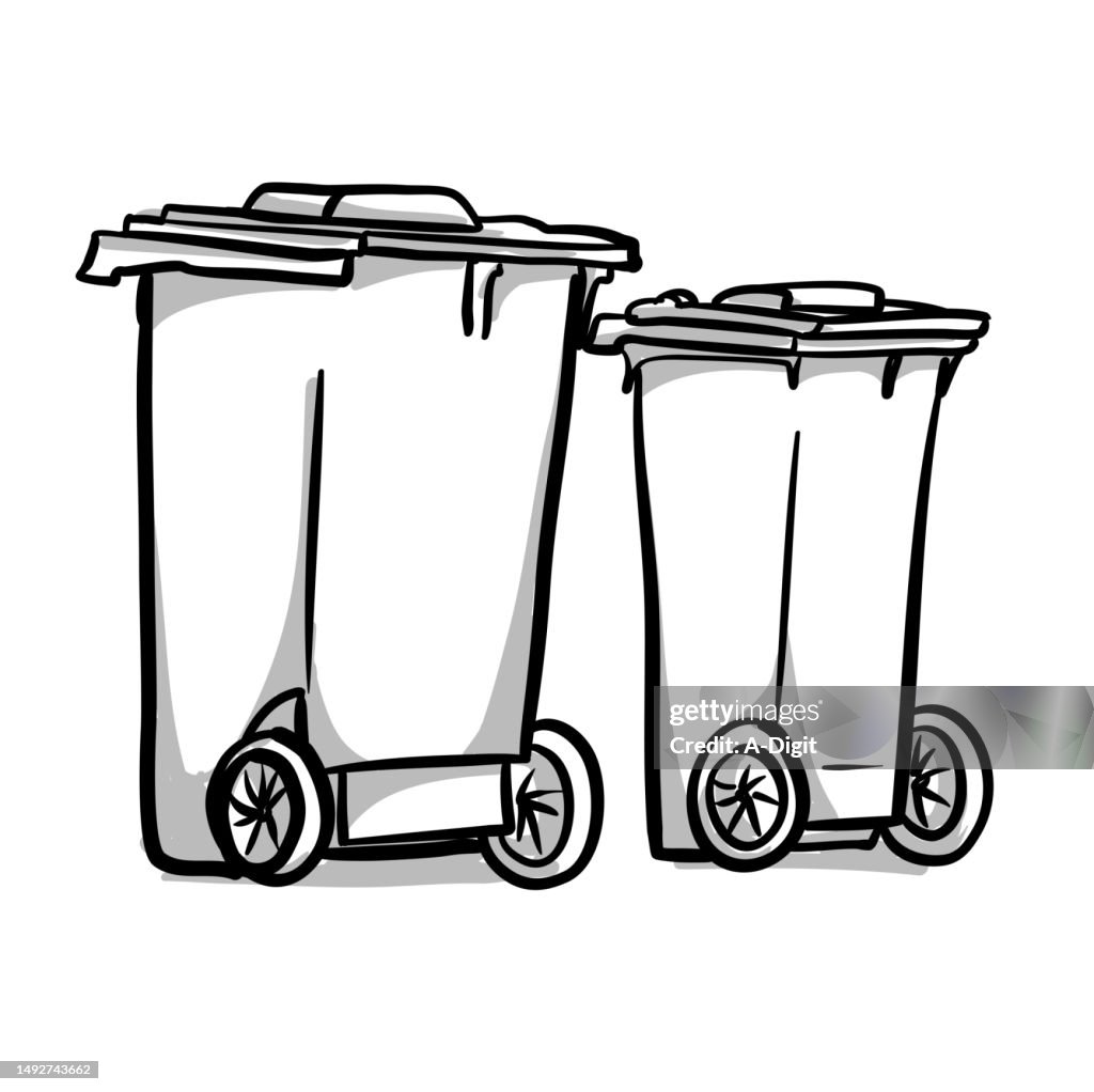City Garbage Cans Recycling Day Sketch