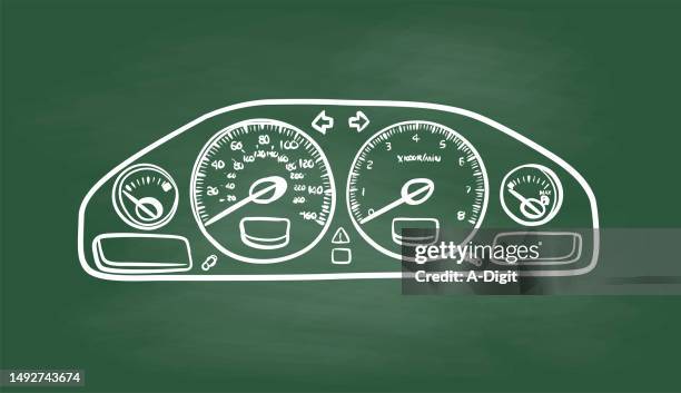 ilustraciones, imágenes clip art, dibujos animados e iconos de stock de cuentakilómetros pizarra - mechanical drawing car
