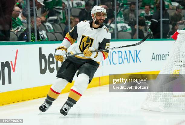 Alec Martinez of the Vegas Golden Knights takes the ice prior to the start of the second period against the Dallas Stars in Game Three of the Western...