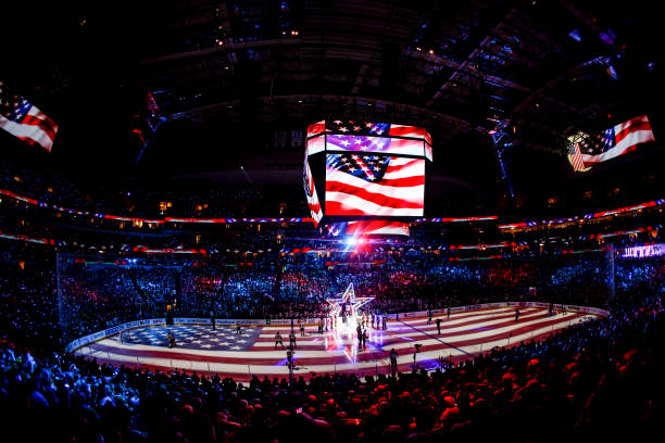 The national anthem is performed prior to Game Three of the Western Conference Final of the 2023 Stanley Cup Playoffs between the Dallas Stars and...