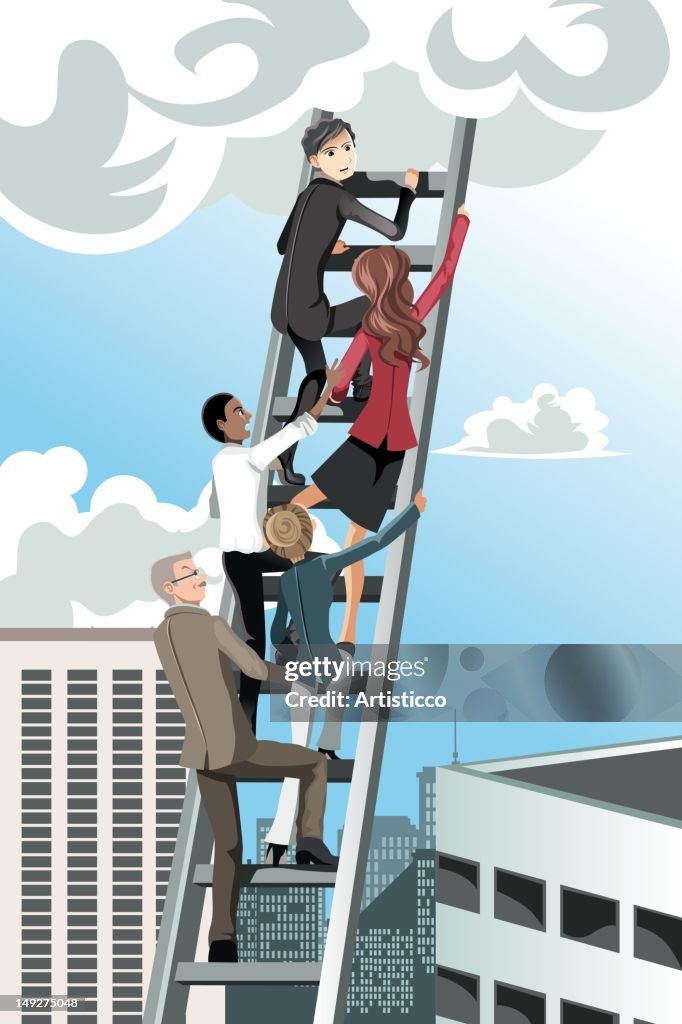Business people climbing a ladder
