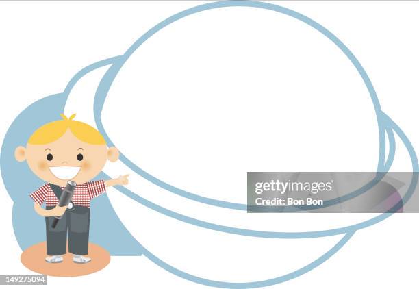 a boy pointing to a planet - scientist holding object stock illustrations