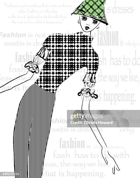 a woman with words about fashion in the background - isolated color stock-grafiken, -clipart, -cartoons und -symbole