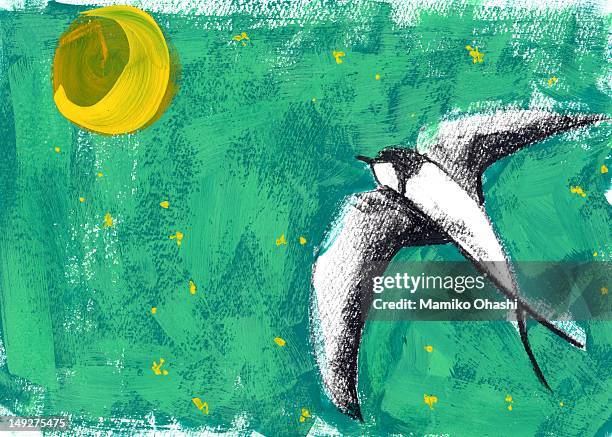 A Bird Flying Toward The Sun High-Res Vector Graphic