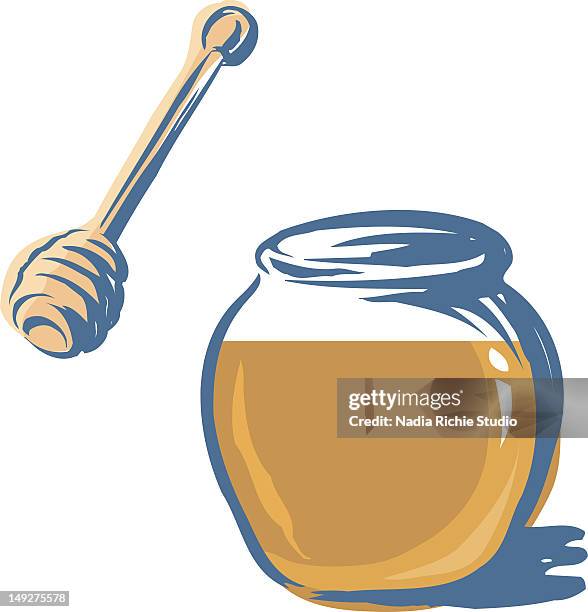 ilustrações, clipart, desenhos animados e ícones de a jar of honey - honey dipper