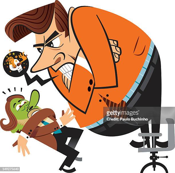 ilustrações, clipart, desenhos animados e ícones de an angry man shouting at a smaller man with a /ngreen face - office politics
