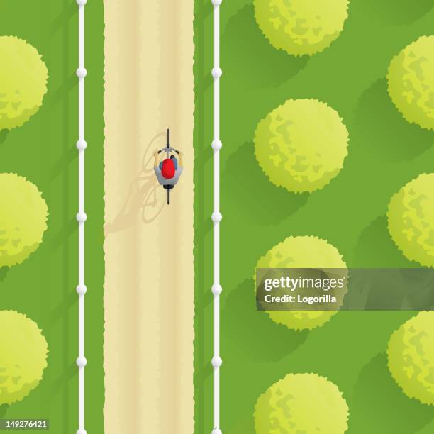 stockillustraties, clipart, cartoons en iconen met boy on a bicycle - aerial - above