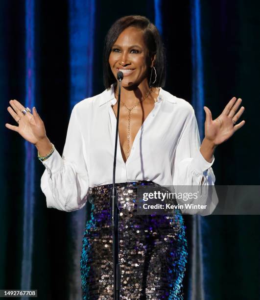 Terri J. Vaughn speaks onstage during the Alliance for Women in Media Foundation's 48th annual Gracie Awards Gala at Beverly Wilshire, A Four Seasons...