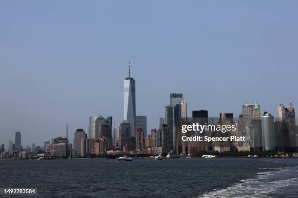 The Manhattan skyline is seen from the Staten Island Ferry on May 23, 2023 in New York City. In the new study published in the journal Earth’s...