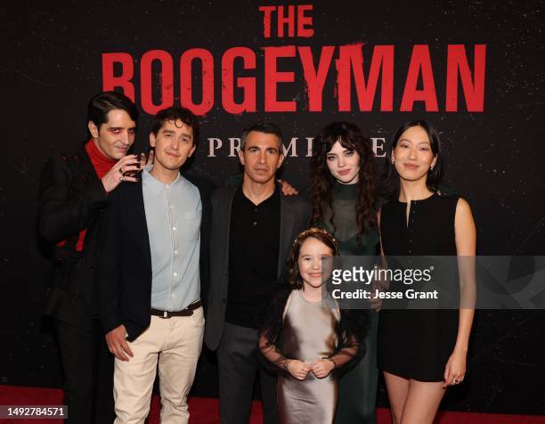 David Dastmalchian, Rob Savage, Chris Messina, Vivien Lyra Blair, Sophie Thatcher and Madison Hu attend the premiere of "The Boogeyman" at El Capitan...