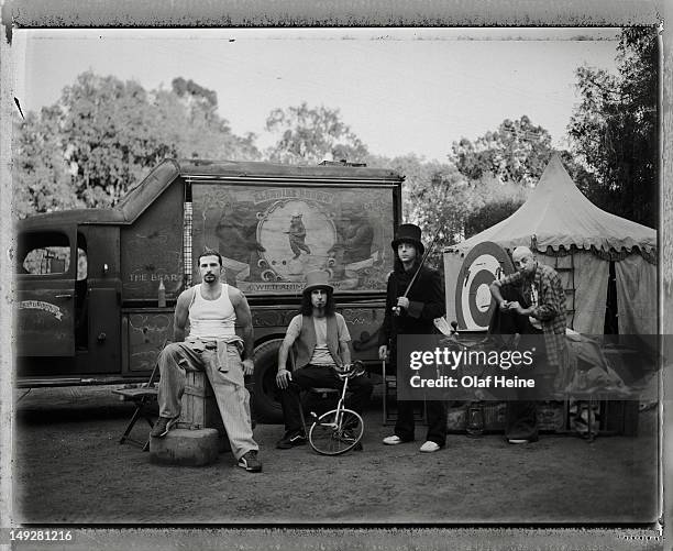 Rock band System of a Down are photographed on April 25, 2005 in Los Angeles, California.