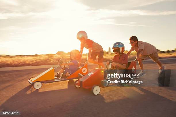 race into the sunset - soapbox cart stock pictures, royalty-free photos & images