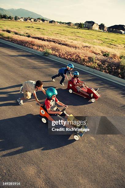 down the stretch - soapbox cart stock pictures, royalty-free photos & images